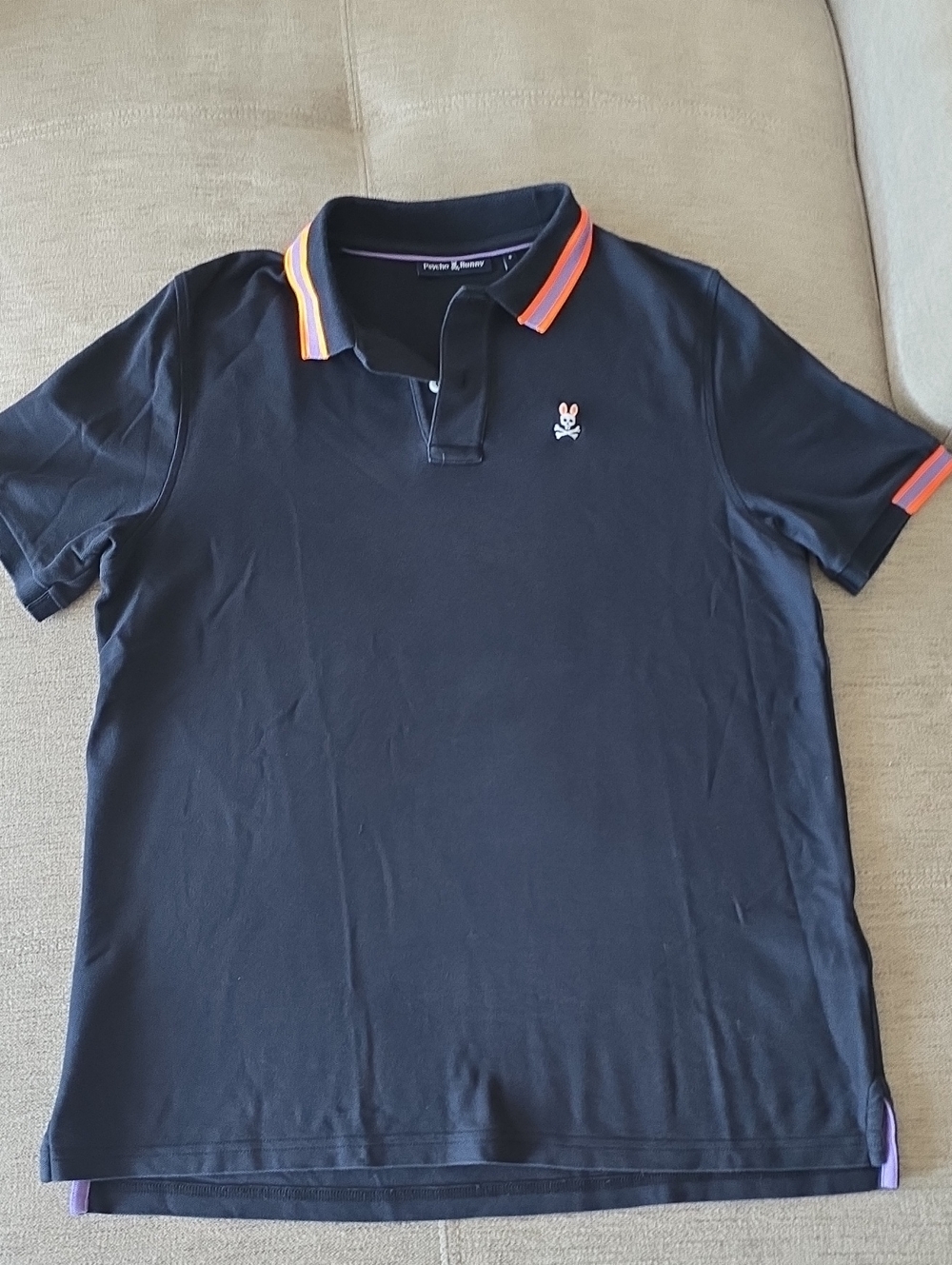 Psycho Bunny Navy Polo with Orange And Purple-Trim Collar